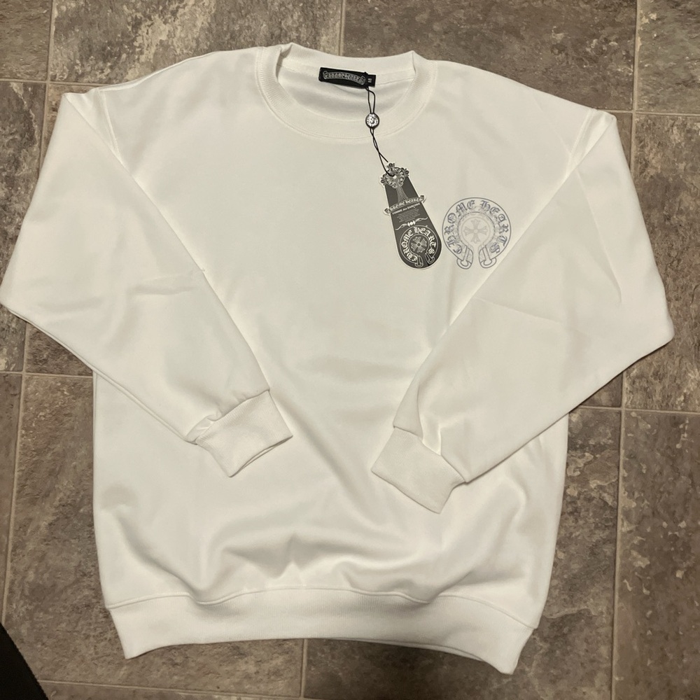 Chrome Hearts White Crewneck Sweatshirt with Subtle Chest Logo